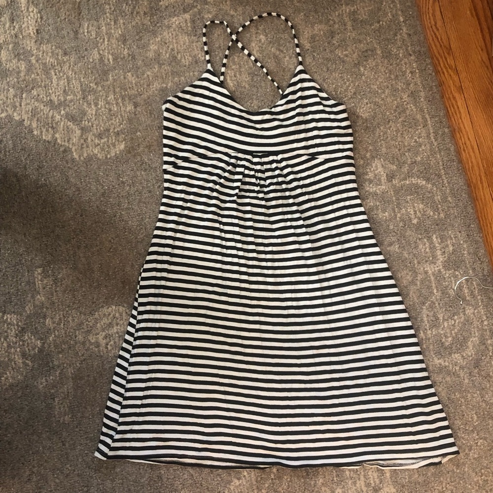 Black and white striped halter dress
